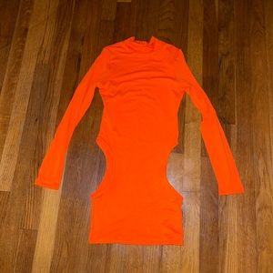 OH POLLY NEON ORANGE BODYCON CUT OUT DRESS